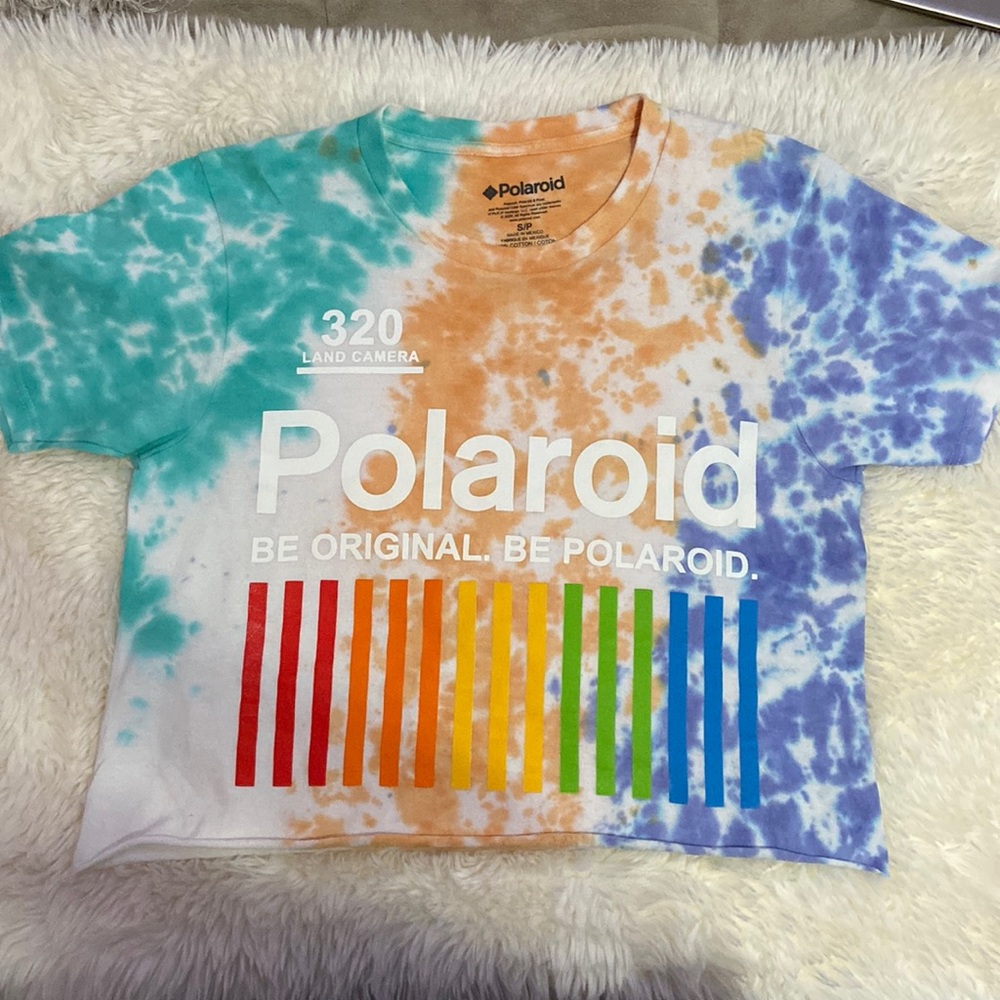 3 color tie dye cut cropped Polaroid T shirt